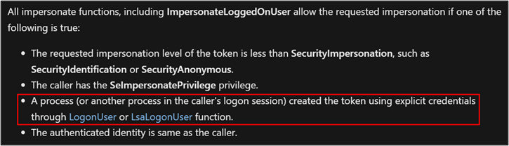 Figure 17 - When is impersonation allowed in Windows
